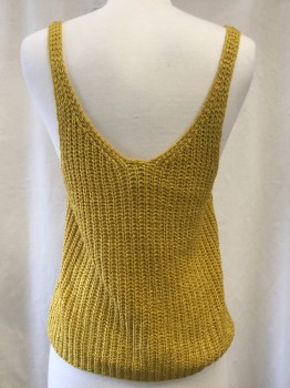 MOON AND MADISON, Mustard Yellow, Acrylic, Nylon, Solid, Knit, Scoop Neck, Pullover,