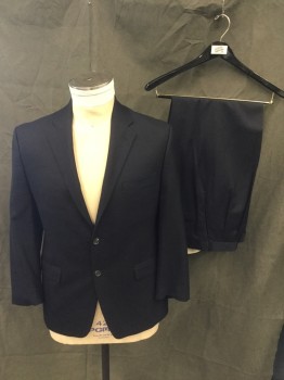 LAUREN, Black, Wool, Solid, Single Breasted, Collar Attached, Notched Lapel, 3 Pockets
