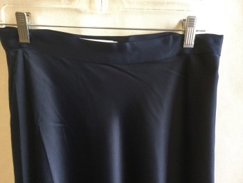 Womens, Skirt, Below Knee, H & M, Navy Blue, Polyester, Elastane, Solid, W 28, 6, Stretch Satin, A-Line, 1.5" Wide Self Waistband, Invisible Zipper at Side