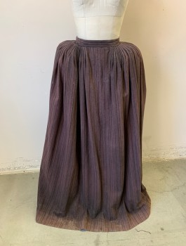 Womens, Historical Fiction Skirt, N/L MTO, Brown, Black, Cotton, Stripes - Pin, W22-26, 1" Wide Self Waistband, Cartridge Pleated Waist, Floor Length, Aged, Hook & Bar Closures in Back, Made To Order Reproduction (Pictured with Bumroll, Not Included)