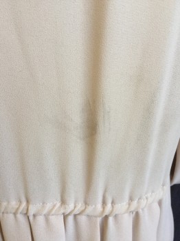 FOX 972, Peach Orange, Polyester, Solid, Sheer Peachy-brown, Round Neck with Self 2 Layers Ruffle, Gathered at Shoulder, Light Orange Pearl Button Front, Long Sleeves with Ruffle Trim, Thin Elastic Waist, Accordion Pleat Skirt, MISSING BELT (light Gray Stained in the Back--above Waistline)
