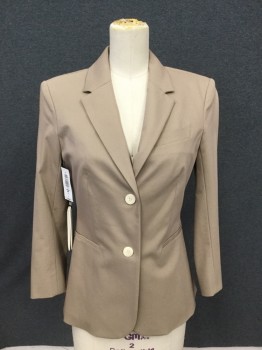 Womens, Blazer, BABATON, Tan Brown, Cotton, Nylon, Solid, 2, Single Breasted, Collar Attached, Notched Lapel, 3 Pockets, 2 Buttons,  3/4 Sleeve