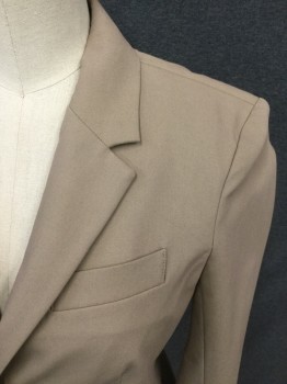 Womens, Blazer, BABATON, Tan Brown, Cotton, Nylon, Solid, 2, Single Breasted, Collar Attached, Notched Lapel, 3 Pockets, 2 Buttons,  3/4 Sleeve