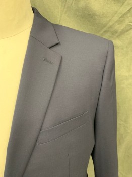 BANANA REPUBLIC, Navy Blue, Wool, Solid, Single Breasted, Collar Attached, Notched Lapel, 2 Buttons,  3 Pockets