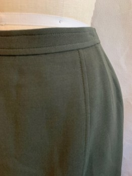 OSCAR DE LA RENTA, Dk Olive Grn, Wool, Solid, Pencil Skirt, Zip Back