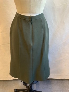 OSCAR DE LA RENTA, Dk Olive Grn, Wool, Solid, Pencil Skirt, Zip Back