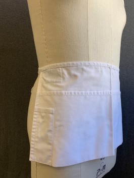 Unisex, Apron, SURFAS, White, Poly/Cotton, Solid, Twill Weave,  2 Large Compartments/Pockets with 1 Smaller Rectangular Pocket (For Pen/Pencil) at Side, Self Ties at Waist