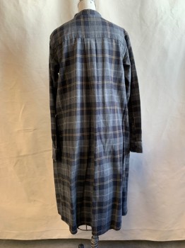 Womens, Dress, Long & 3/4 Sleeve, UNIQLO, Heather Gray, Black, Brown, White, Cotton, Plaid, XS, Flannel, Button Front, Band Collar, 2 Pockets, Long Sleeves, Button Cuff, Multiple