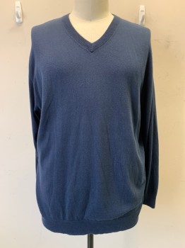 Mens, Pullover Sweater, ROCHESTER, Navy Blue, Cotton, Cashmere, Solid, 2XL, L/S, V Neck