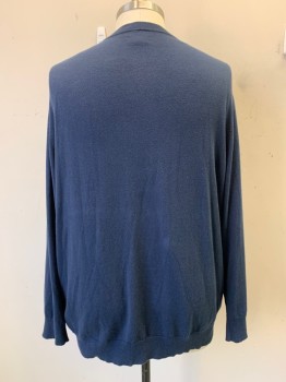 Mens, Pullover Sweater, ROCHESTER, Navy Blue, Cotton, Cashmere, Solid, 2XL, L/S, V Neck