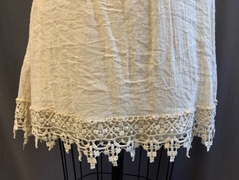 Womens, Top, BE COOL, Antique White, Rayon, Polyester, Solid, S, Adjustable Spaghetti Straps, V-neck, Lace Yoke, Gathered Elastic Empire Waist, Attached Spaghetti Strap Back Ties, Lace Hem Trim
