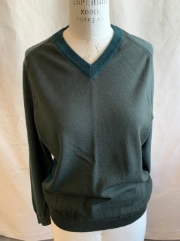 Womens, Pullover, MAISON MARGIELLA, Olive Green, Dk Olive Grn, Sage Green, Wool, Color Blocking, M, V-neck, Ribbed Cuffs and Waistband