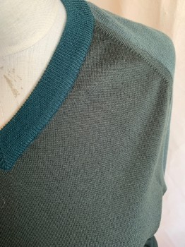 Womens, Pullover, MAISON MARGIELLA, Olive Green, Dk Olive Grn, Sage Green, Wool, Color Blocking, M, V-neck, Ribbed Cuffs and Waistband