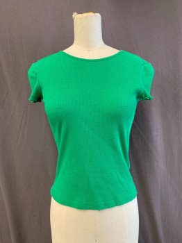 Womens, Top, & OTHER STORIES, Shamrock Green, Cotton, Solid, 2, CN, Rib Knit, Cap Slv.