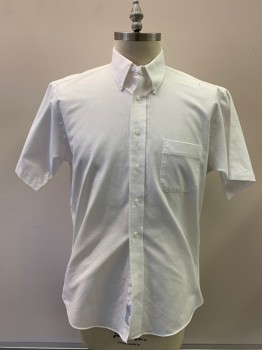 Mens, Casual Shirt, STAFFORD, White, Cotton, Solid, 17, Button Down Collar, Button Front, S/S, 1 Pocket,