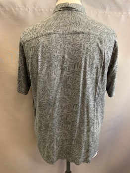 Mens, Casual Shirt, ALFANI, Gray, Charcoal Gray, Silk, Stripes - Vertical , Floral, XL, Short Sleeves, Collar Attached,