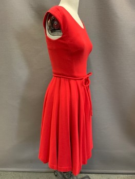 MILLY NEW YORK, Red, Polyester, Cotton, Solid, Sleeveless, Scoop Neck, Flared Bottom, Back Zip, With Waist Tie