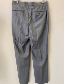 Mens, Suit, Pants, PORTO FILO, Gray, Wool, Solid, 38/32, Single Pleat, Slash Pockets,