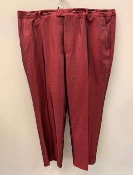 Mens, Casual Pants, INC, Iridescent Red, Black, Polyester, Rayon, Solid, L32, W40, Zip Front, Hook Closure, F.F, 4 Pockets, Black Trim On Front Pockets, Creased