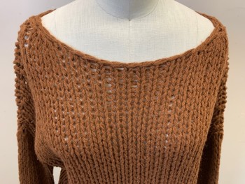 Womens, Pullover Sweater, VINCE, Brown, Wool, Polyamide, Solid, XS, Long Sleeves, Pullover, Wide Neck