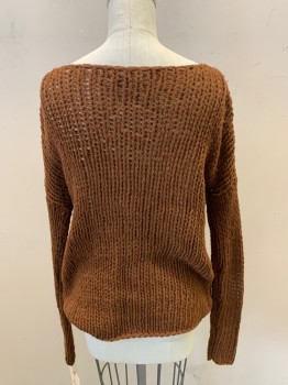 Womens, Pullover Sweater, VINCE, Brown, Wool, Polyamide, Solid, XS, Long Sleeves, Pullover, Wide Neck