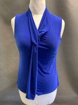 Womens, Top, PROSPECT, Indigo Blue, Polyester, Spandex, L, V-N, Neck Tie Attached, Sleeveless, Pullover