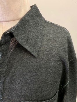 JOHN VARVATOS, Charcoal Gray, Poly/Cotton, Solid, Heathered, Collar Attached, 3 Buttons, 1 Pocket, Short Sleeves,