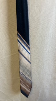 DAN LOPER, Beige, Navy Blue, Tan Brown, Off White, Polyester, Stripes, Geometric