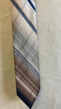 DAN LOPER, Beige, Navy Blue, Tan Brown, Off White, Polyester, Stripes, Geometric