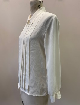 LIZ CLAIBORNE, Off White, Polyester, Solid, L/S, C.A., B.F., Pleated Front,