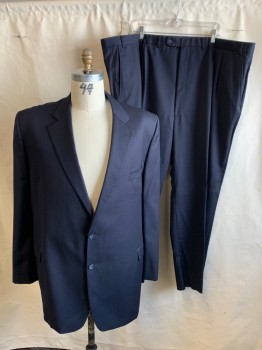 JACK VICTOR, Navy Blue, Wool, Solid, Notched Lapel, 2 Bttn Single Breasted, 3 Pockets, 4 Inner Pockets, Back Vent