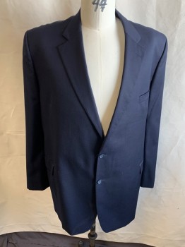 JACK VICTOR, Navy Blue, Wool, Solid, Notched Lapel, 2 Bttn Single Breasted, 3 Pockets, 4 Inner Pockets, Back Vent