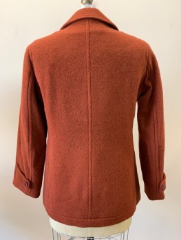 LL BEAN, Rust Orange, Wool, Solid, L/S, Double Breasted, Peaked Lapel, Side Pockets, Multiples