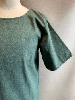 MYTHOLON, Green, Cotton, Solid, Short Sleeves, Wide Round Neck, Mini Side Slits, Multiple