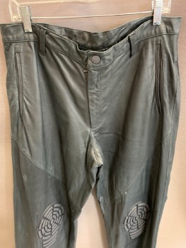 Mens, Sci-Fi/Fantasy Pants, N/L, Black, Leather, Solid, 34, 36, Faded Black, F.F, Side Pockets And Back Pockets , Belt Loops With Rubber  Attached Detail On  Knees, Slightly Distress.