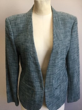 Womens, Blazer, JACK POT, Teal Green, White, Acrylic, Polyester, Check , 6, Teal Green with White Small Check Texture with Solid Teal Lining,  V-neck, Single Breasted, 1 Large Brass Hook & Eye, 2 Pockets with  Zipper, Long Sleeves,