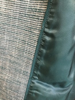 Womens, Blazer, JACK POT, Teal Green, White, Acrylic, Polyester, Check , 6, Teal Green with White Small Check Texture with Solid Teal Lining,  V-neck, Single Breasted, 1 Large Brass Hook & Eye, 2 Pockets with  Zipper, Long Sleeves,