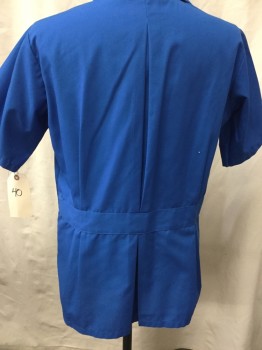 Unisex, Smock/Wrap, LANDAU, Royal Blue, Polyester, Cotton, Solid, 40, Short Sleeves, Zip Front, Collar Attached, 4 Pockets,