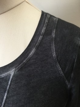 HELMUT LANG, Charcoal Gray, Gray, Cotton, Solid, Charcoal Uneven Dye Jersey, Vertically Paneled with Vertical Seams Throughout, Long Sleeves, Scoop Neck