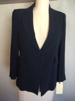 Womens, Blazer, EMPORIO ARMANI, Navy Blue, Acetate, Polyester, 14, 1 Button, Single Breasted, 2 Flap Pockets, Lined
