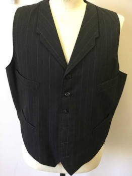 Black, Gray, Brown, Wool, Stripes - Pin, 6 Buttons, 4 Pockets, Notched Lapel, Cotton Lining Back with Adjustable Waist Belt,