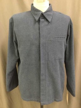 Mens, Casual Jacket, SLATES, Dusty Blue, Polyester, Rayon, Solid, M, Snap Front Concealed Placket, Collar Attached, Long Sleeves, 1 Welt Pocket, Fleece Shirt Jacket