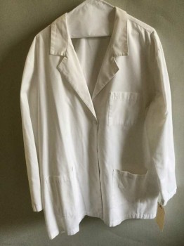 CHEROKEE, White, Polyester, Cotton, Solid, 4 Button Front, 3 Pocket, Notched Lapel,
