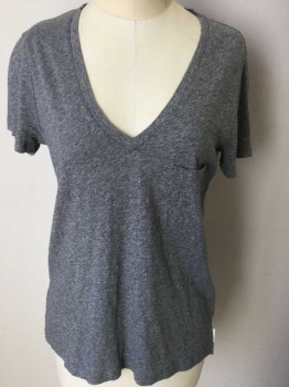 Womens, Top, MADEWELL, Heather Gray, Cotton, Polyester, Heathered, M, Heather Gray, V-neck, 1pocket, Short Sleeves,