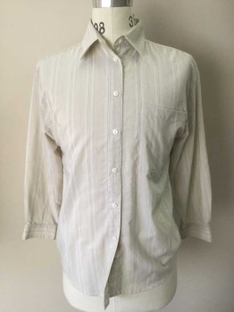 DANIEL HECHTER, Lt Brown, White, Lt Blue, Cotton, Stripes, Long Sleeves, Button Front, Collar Attached, 1 Pocket