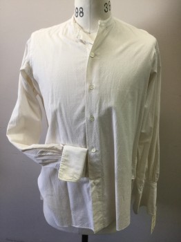 ANTO, Off White, Cotton, Solid, Grid , Thread Texture in Grid Pattern, Pearl Buttons,Long Sleeves, Button Front, Band Collar, French Cuffs,