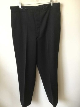 Mens, Slacks, N/L, Black, Cotton, Polyester, Solid, Ins:30, W:38, Flat Front, Button Fly, Suspender Buttons on Outside of Waist, 4 Pockets, Made To Order, Western