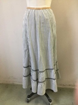 MTO, Gray, White, Cotton, Stripes, Gathered Waistband, Button Back with Open Fly, Lt Brown Waistband, Solid Gray Stripes at Ruffle Hems, Alternating Diagonal Stripe Ruffles,