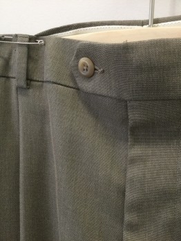 STAFFORD, Beige, Brown, Polyester, Rayon, 2 Color Weave, Double Pleated, Button Tab Waist, Zip Fly, 4 Pockets, Relaxed Leg