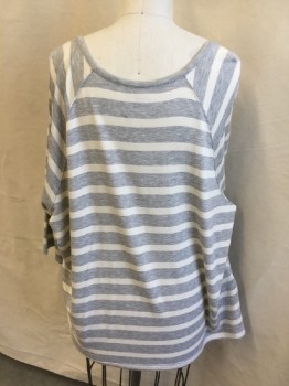 LANE BRYANT, Off White, Heather Gray, Polyester, Spandex, Floral, Stripes - Horizontal , Scoop Neck with Diagonal Gold Zipper @ Left Shoulder Front,  Horizontal Stripes 3/4 Sleeves and Back
